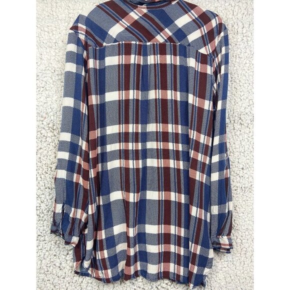 Tribal plaid 100% Viscose  multicolor button up long sleeve blouse women's  2XL - Picture 8 of 8